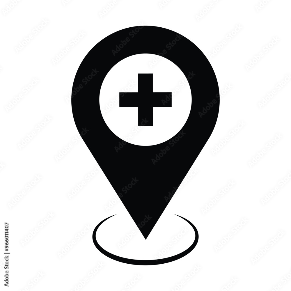 Poster plus location icon. location sign and symbol destination black icon on white background. element for