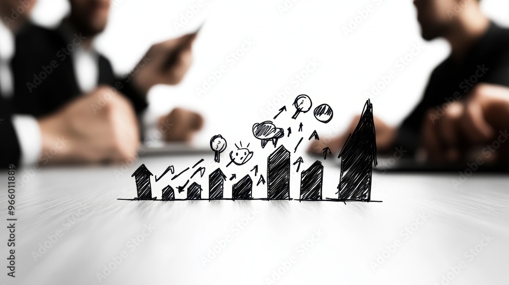 Poster business team discussing growth strategy with a digital graph illustration. focus on innovation and 