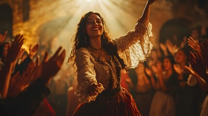 Flamenco Dancer Captivating the Audience on a Rustic Stage