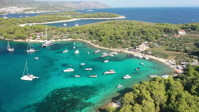 Aerial Panoramic View of Pakleni Islands, Croatia - Rugged Coastline and Crystal Waters