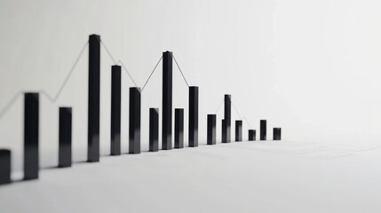 Minimalistic financial chart with 3D candlestick bars and trend lines,