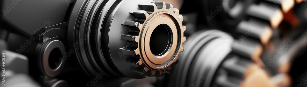 Poster close-up of intricate gears showcasing metallic textures and precision engineering in a mechanical d