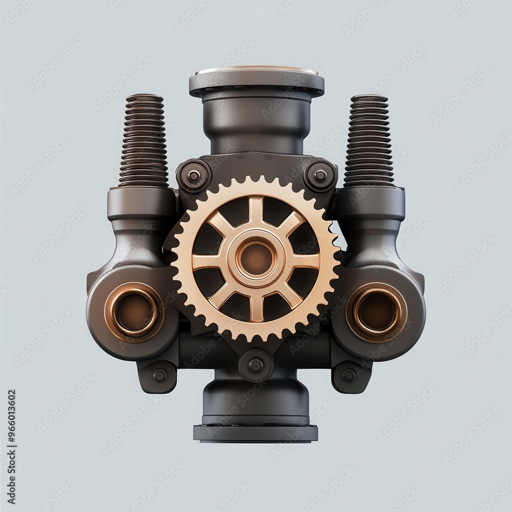 Poster close-up view of a mechanical gear and engine component, showcasing intricate design and craftsmansh