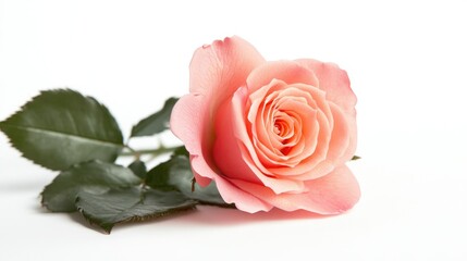 Fototapeta premium A single pink rose in full bloom, isolated against a white background, ready for creative compositions.