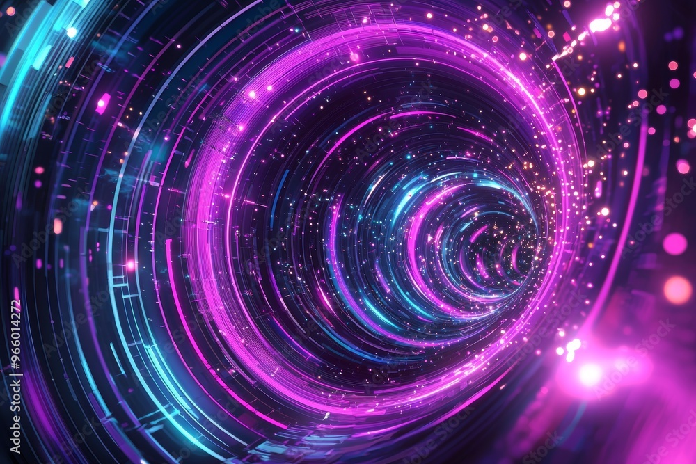 Poster the background of a neon lights speed tunnel is generated using stock.