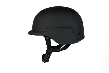 Black details military helmet a white background