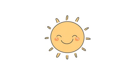 Minimalist Smiling Sun Line Drawing Logo on White Background in Cute Cartoon Style
