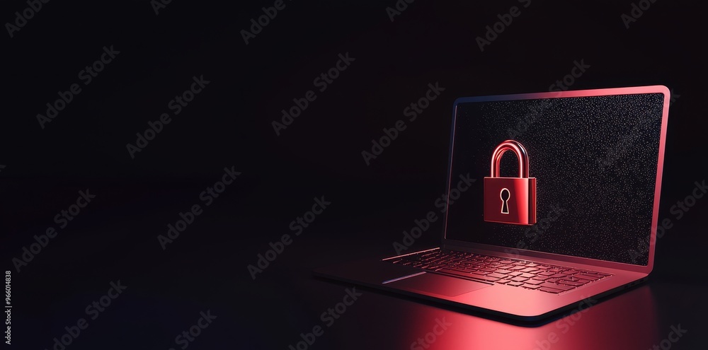 Poster illustration of an internet security lock on a background of electronic circuits, generated by stock