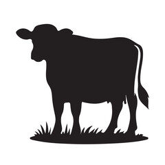 Silhouette of Cow, silhouette or illustration of a cow or buffalo, Ideal for farm, ranch branding. Perfect for logos, decals. Black, white background. 