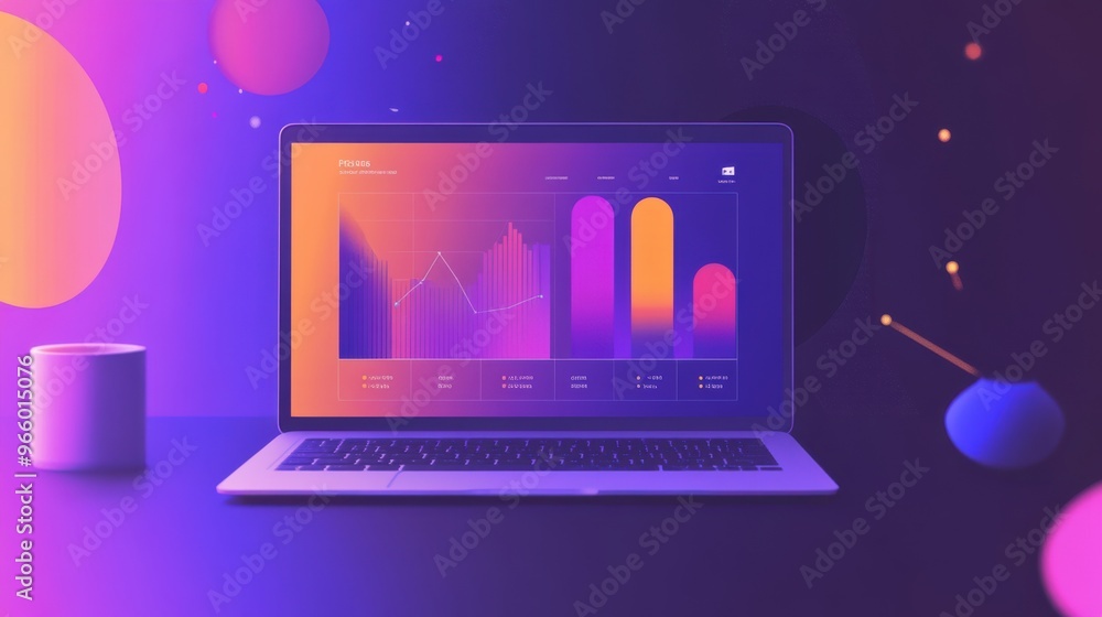 Poster modern notebook screen displaying vibrant analytics and visitor
