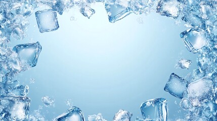 icy border background designed for banners, showcasing cold beverages and emphasizing freshness in a winter-themed aesthetic