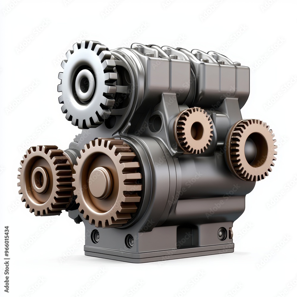 Poster detailed view of an industrial engine with gears highlighting mechanical engineering and technical d