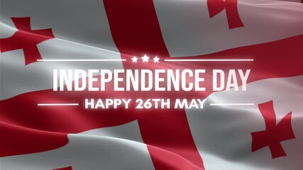 Georgia Independence Day, Happy May 26 Lettering text animation, waving flag background, fireworks