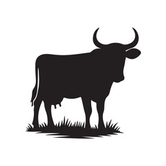 Silhouette of Cow, silhouette or illustration of a cow or buffalo, Ideal for farm, ranch branding. Perfect for logos, decals. Black, white background. 