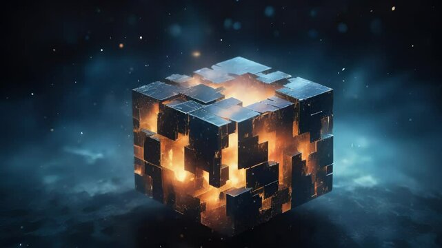 Abstract Technology Cube with Fire and Smoke Effect