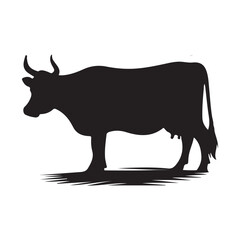 Silhouette of Cow, silhouette or illustration of a cow or buffalo, Ideal for farm, ranch branding. Perfect for logos, decals. Black, white background. 
