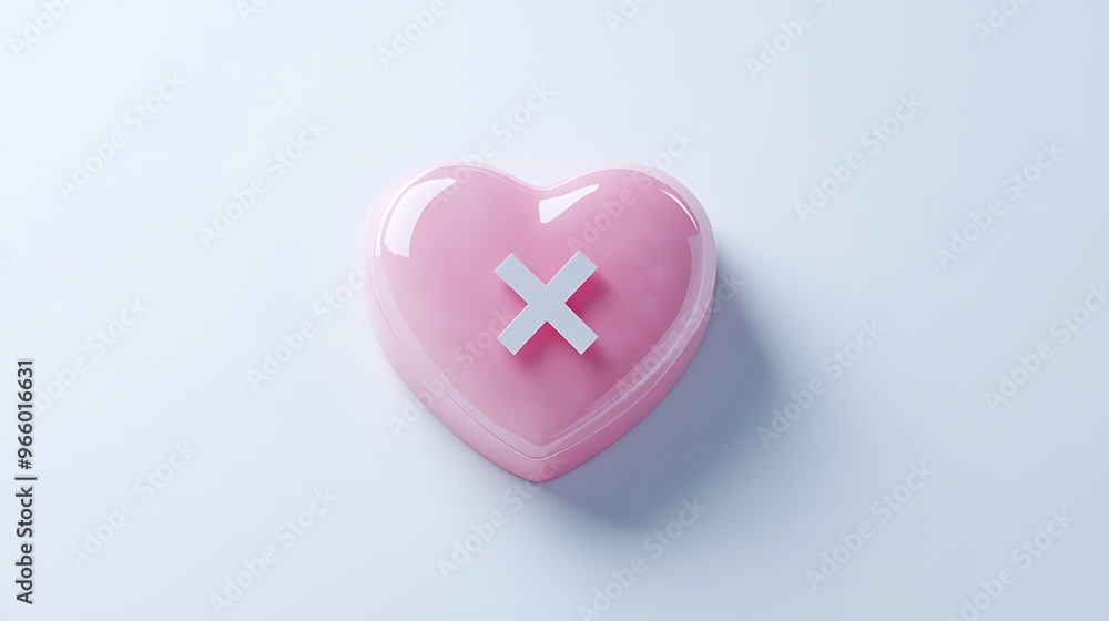 Poster vibrant pink heart icon with asterisk symbol in isometric view on white background - high-resolution