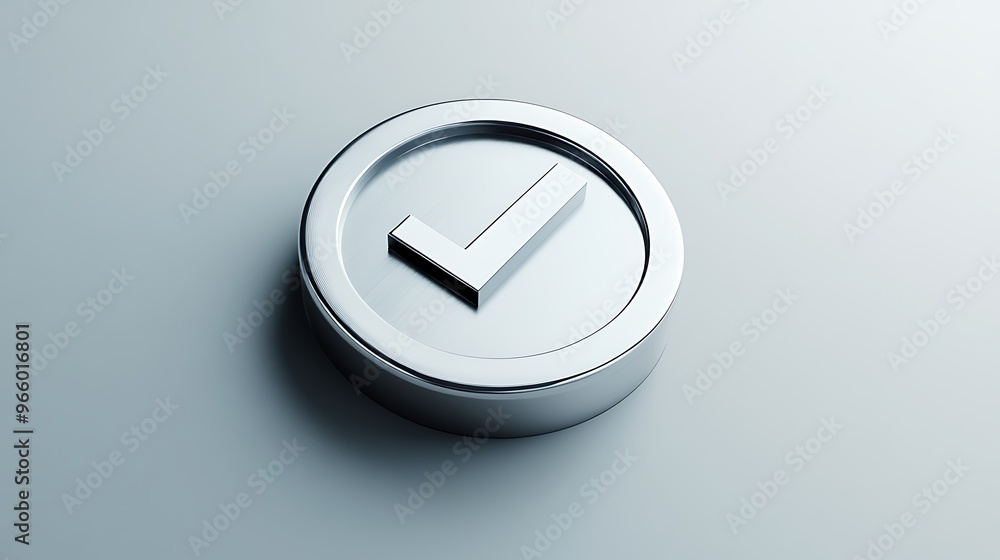 Aufkleber isometric silver circle with check mark icon on white background - 3d render high-resolution photogr