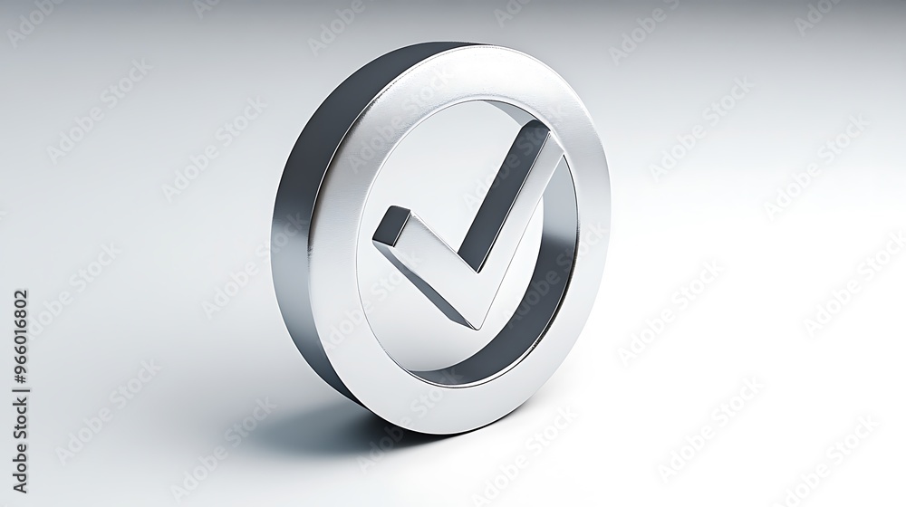 Aufkleber futuristic 3d rendering of silver check mark icon on white background in isometric view - high-resol