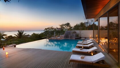 Fototapeta premium Spa treatment with a relaxing pool view