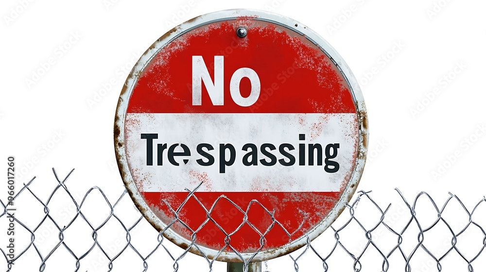 Aufkleber warning no trespassing sign vector graphic with gray fence icon in red circle on white background - 