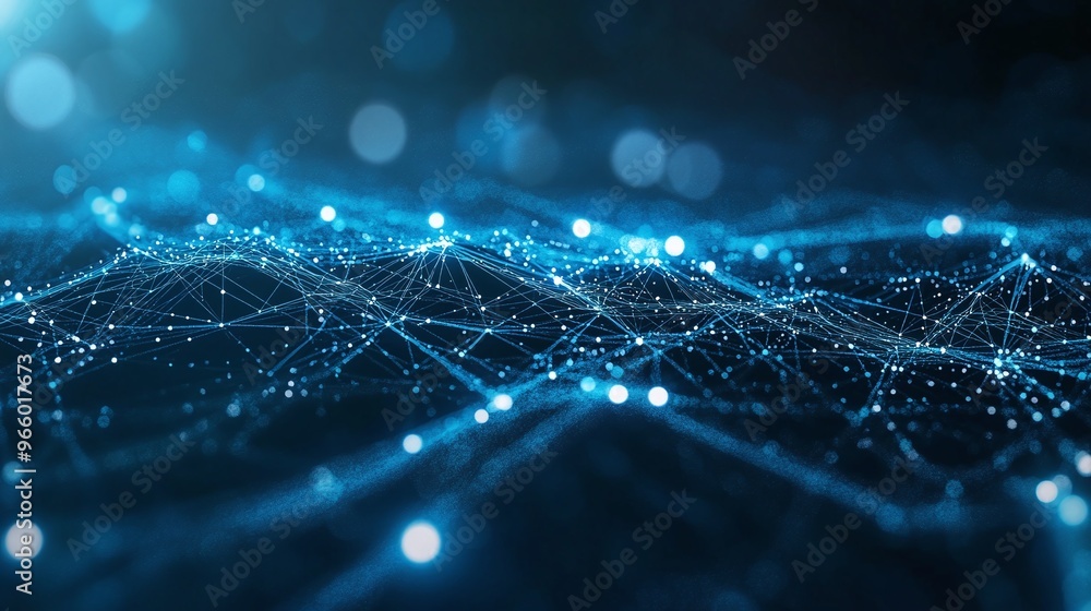 Poster modern technology concept illustrated through an abstract blue background with a cyber network and c