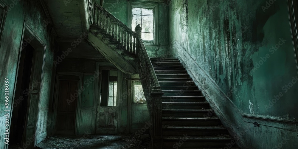 Canvas Prints A Creepy Stairwell in an Abandoned, Mold-Infested Building