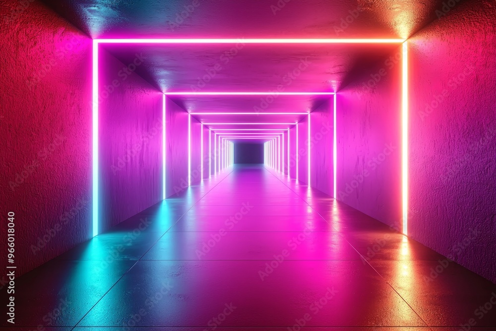 Aufkleber a futuristic tunnel backdrop with neon lights created with generative ai