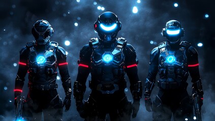 Fototapeta premium Defending the world against invasion in a character game set in cyberpunk