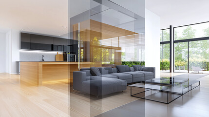 an augmented reality setup used for designing modern interiors, featuring a digital overlay on a real space