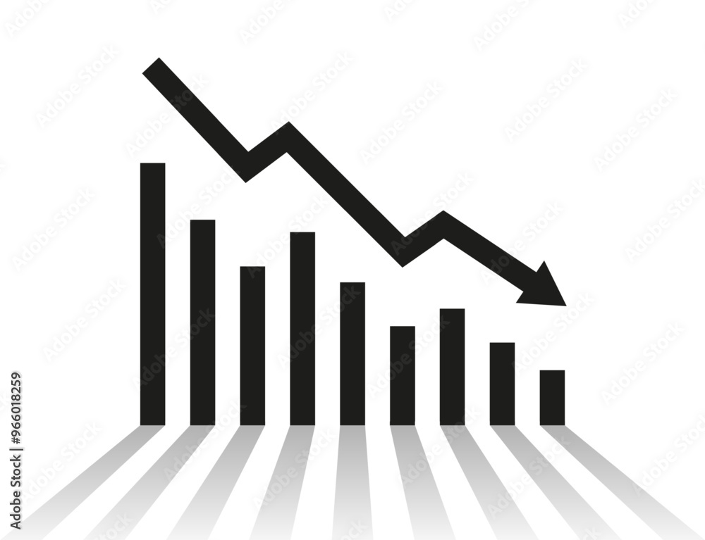 Poster graph with a reduction report. a dagram showing the recession and bankruptcy. business and finance c