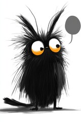 Fototapeta premium Whimsical Black Creature with Big Eyes and Speech Bubble
