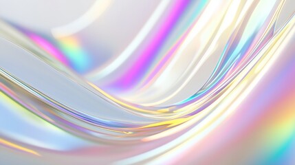 Close-up of white curved glass with holographic rainbow lines on a light background.