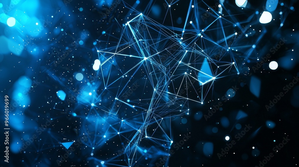 Poster background with particles and a grid on a blue abstract background. stock photo aig21.