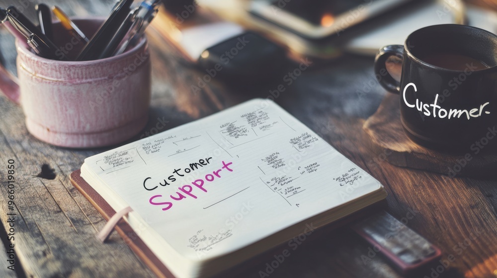 Fototapete notebook with handwritten notes and the words 