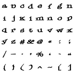 黒の変形した線がついた小文字