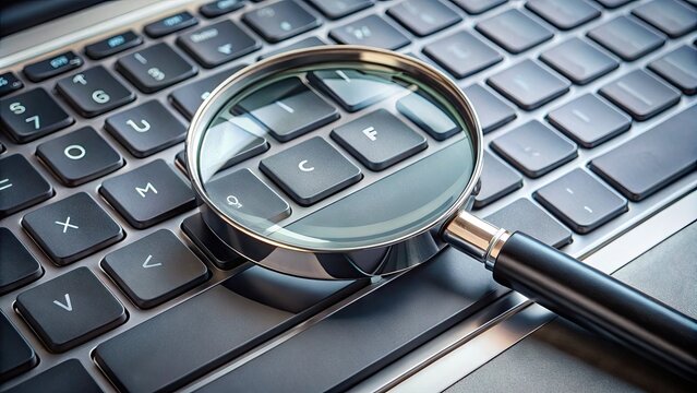 A Magnifying Glass Over A Laptop Keyboard, Highlighting The 'Ctrl' And 'F' Keys Used For Searching Text.