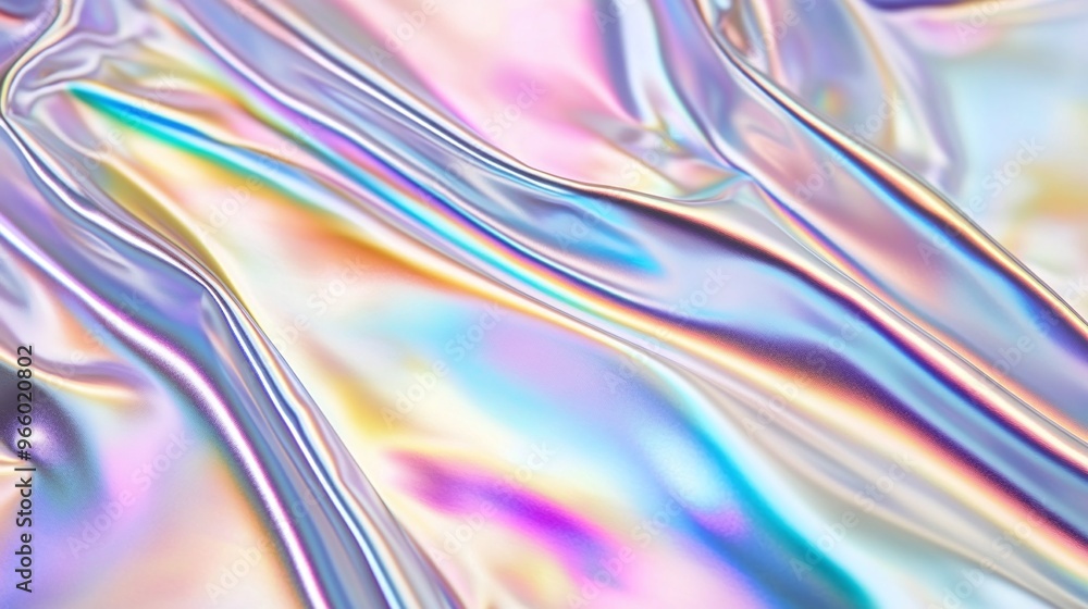 Poster gradient abstract background with holographic rainbow foil and iridescent effect, vibrant light meta