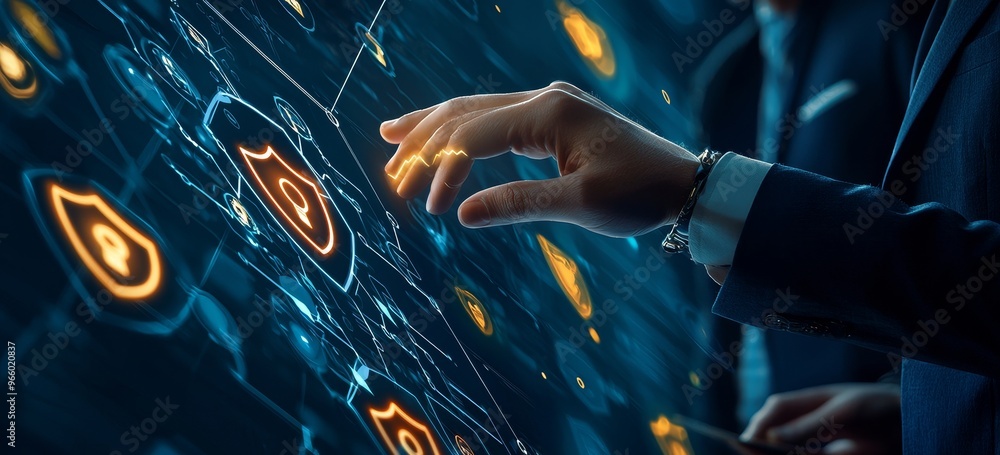 Poster robot and cyborg development with machine learning technology, a cyber security concept. concept of 