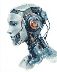 Fototapeta premium A futuristic robotic head with intricate technology, showcasing advanced design and innovation in artificial intelligence.