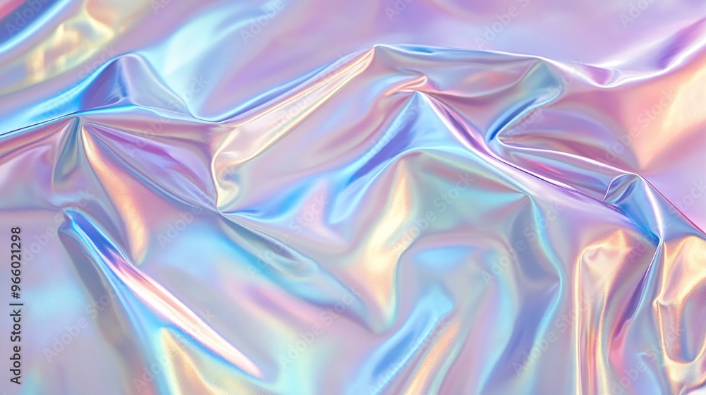 Poster shiny holographic texture with gradient rainbow foil and iridescent effect, abstract pastel pattern 