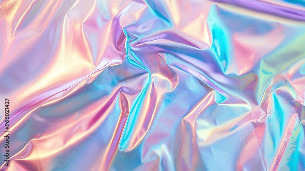 Poster shiny holographic texture with gradient rainbow foil and iridescent effect, abstract pastel pattern 