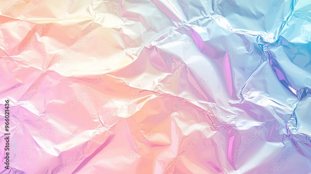 Poster shiny holographic texture with gradient rainbow foil and iridescent effect, abstract pastel pattern 