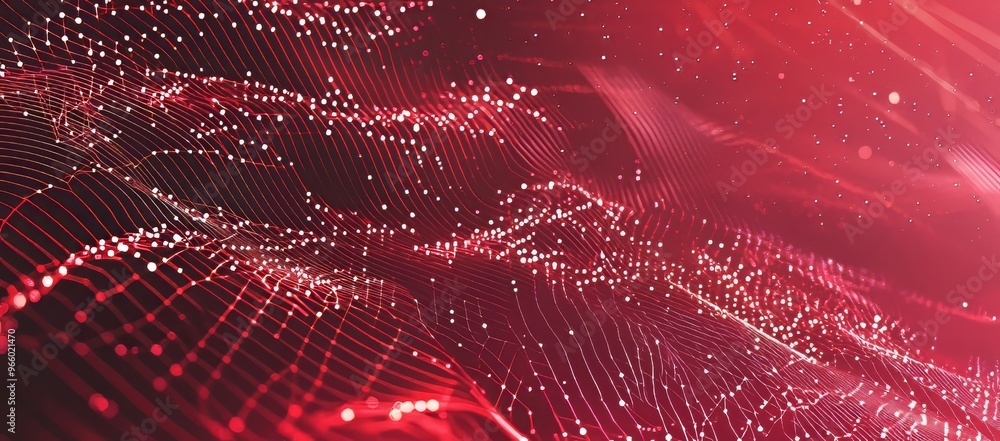 Poster abstract wave of particles on a dark background. polarized light. 3d architecture. technology backgr
