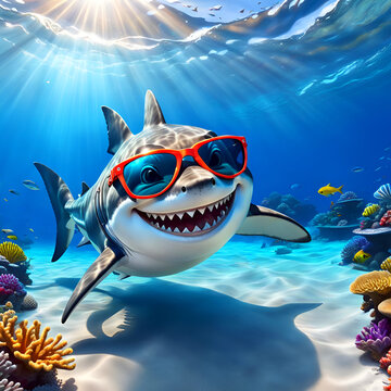 Illustration gentil requin portant des lunettes