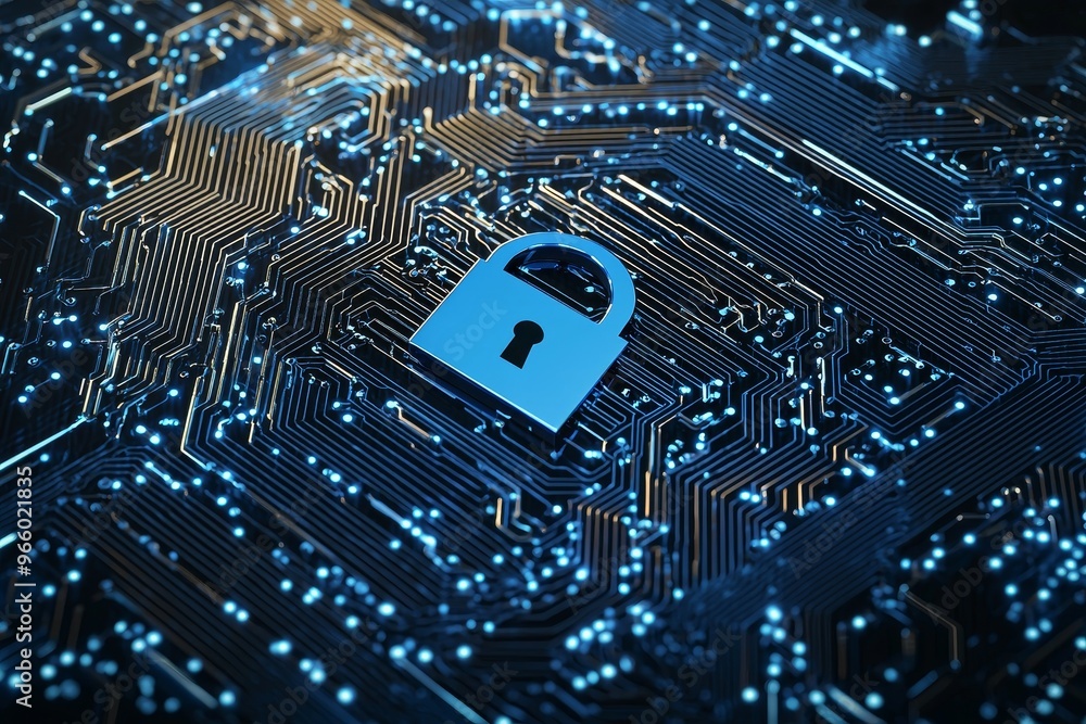 Poster a security padlock for cyber security and network data protection, a locker for personal data, a fir