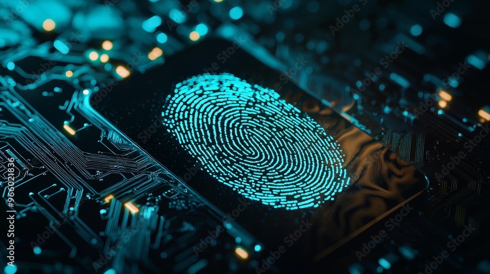 Poster a futuristic digital fingerprint scanner. a concept of surveillance and security scanning of digital