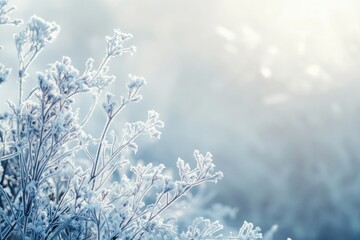 Frost-Covered Branches Against a Hazy Blue Sky
