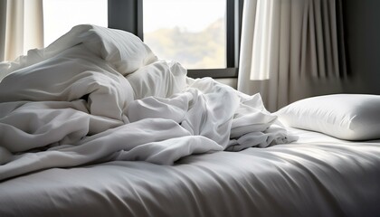  White bedding crumpled on a bed