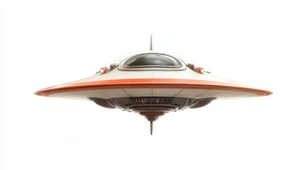 Vintage UFO model isolated on a clean, white background. The spacecraft features classic retro design elements, evoking a sense of nostalgia and mystery.